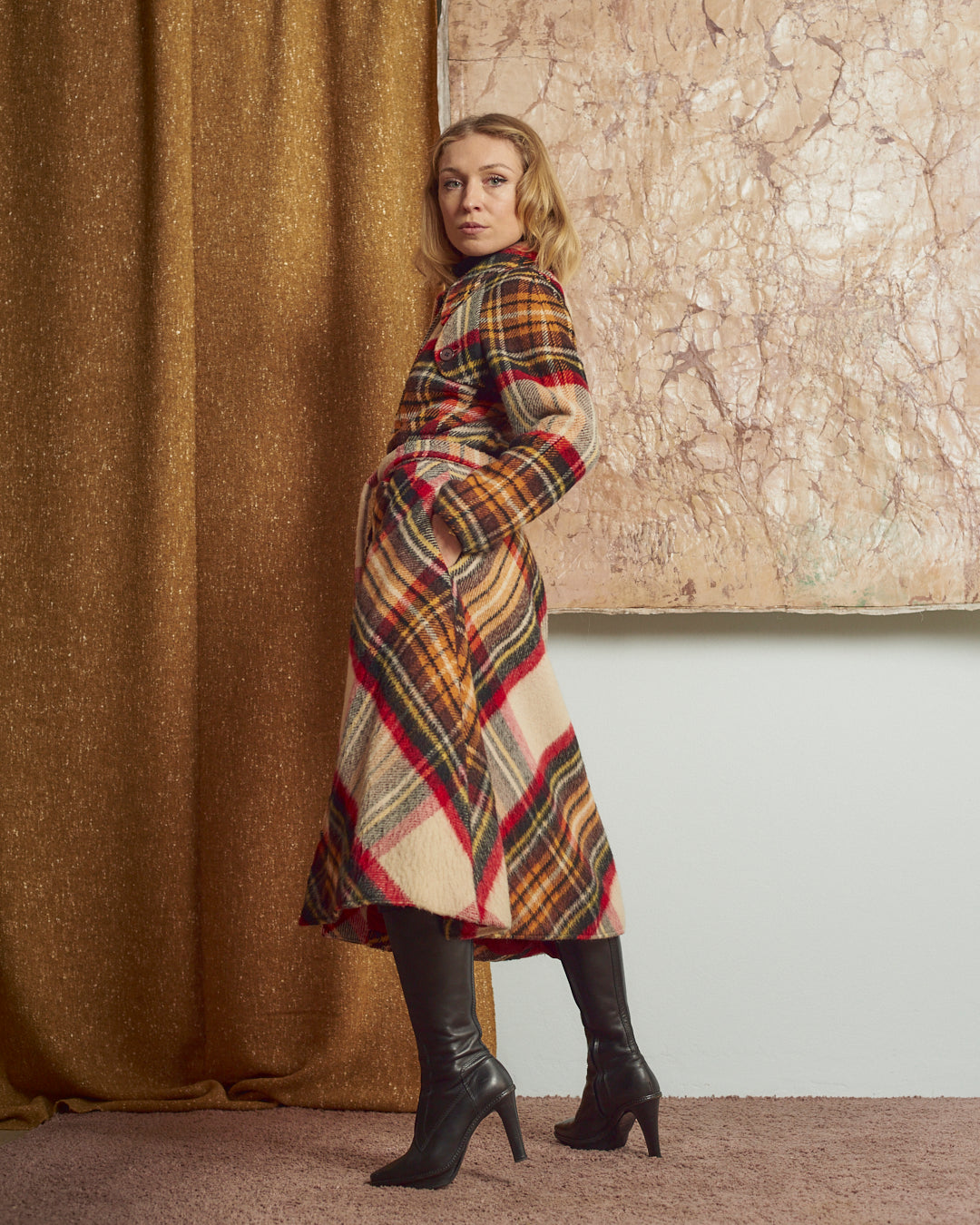 Cappotto anni 70 con gonna ampia tartan