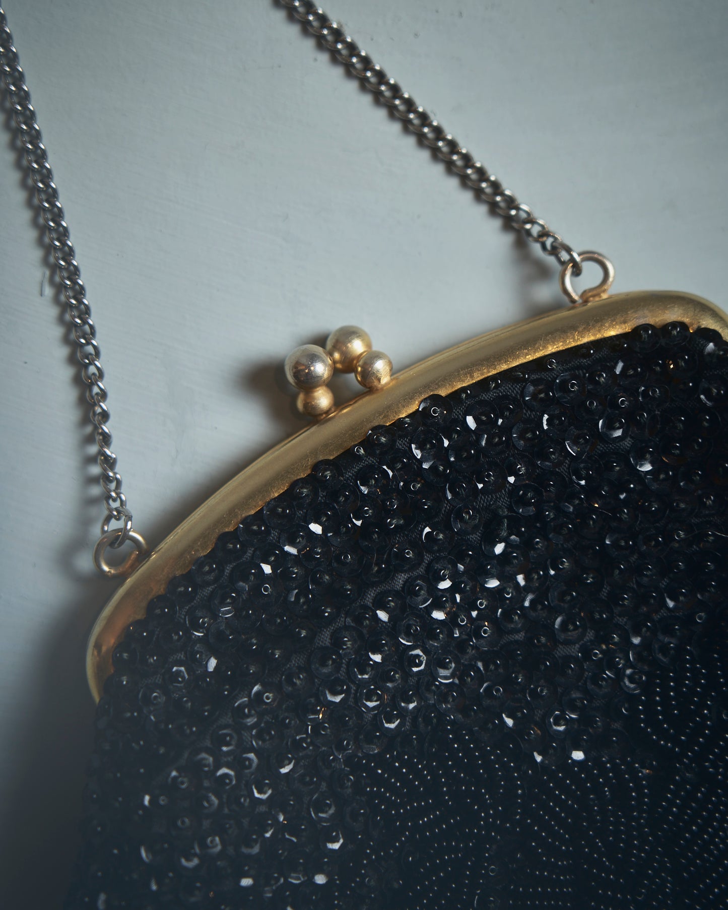 Borsa vintage con perline nera anni 60