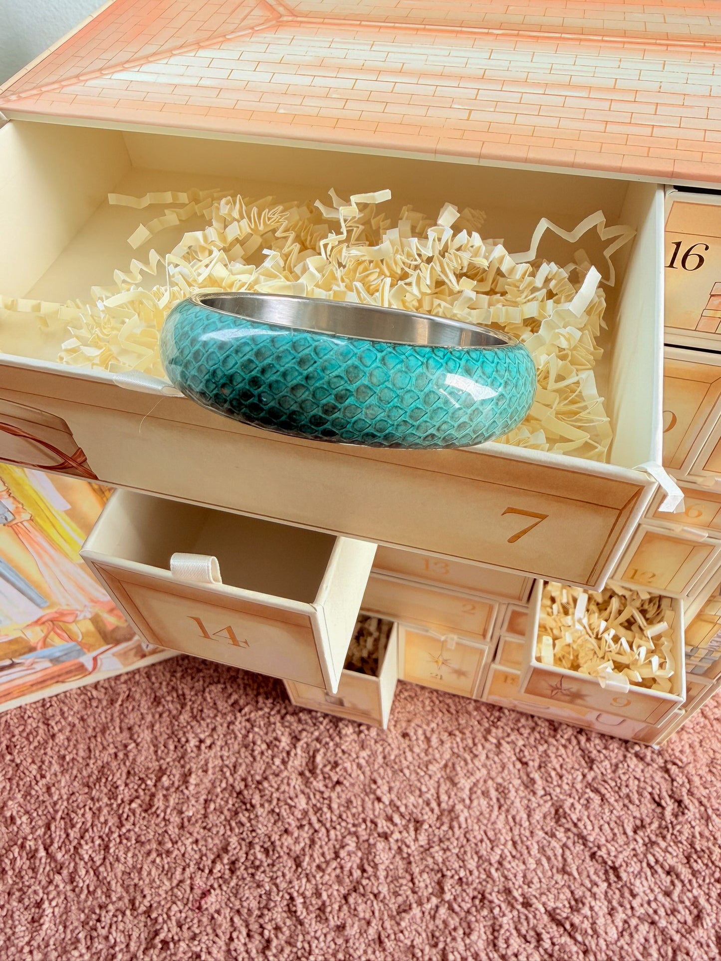 Bracciale Bangle in metallo e resina pelle pitone color turchese