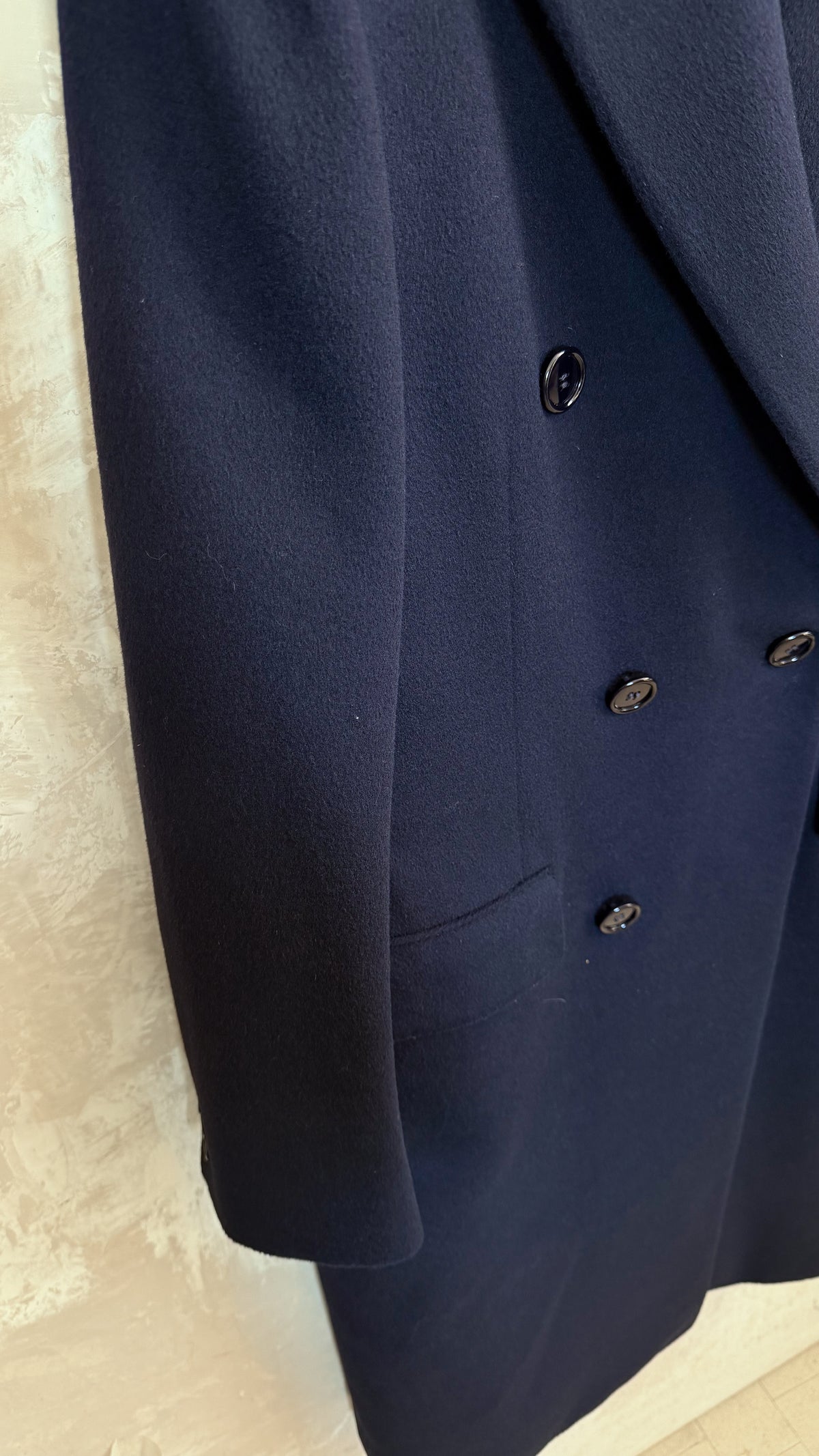 Cappotto in lana maschile lungo doppio petto collo lancia blu navy