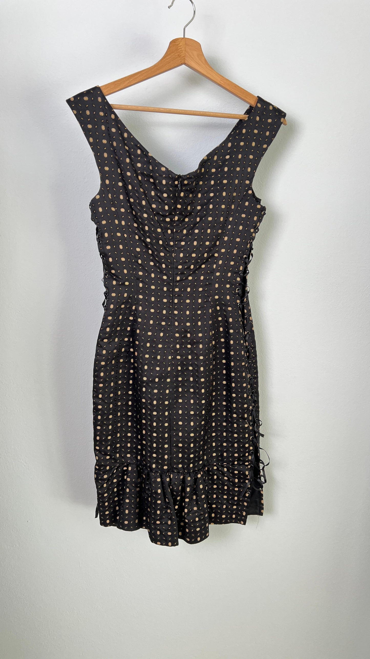 Abito in seta Jacquard nero con lace-up