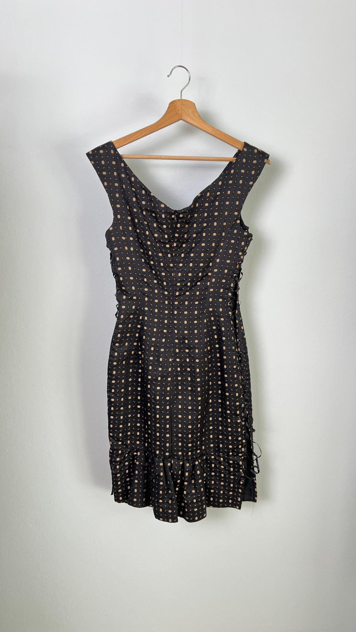 Abito in seta Jacquard nero con lace-up