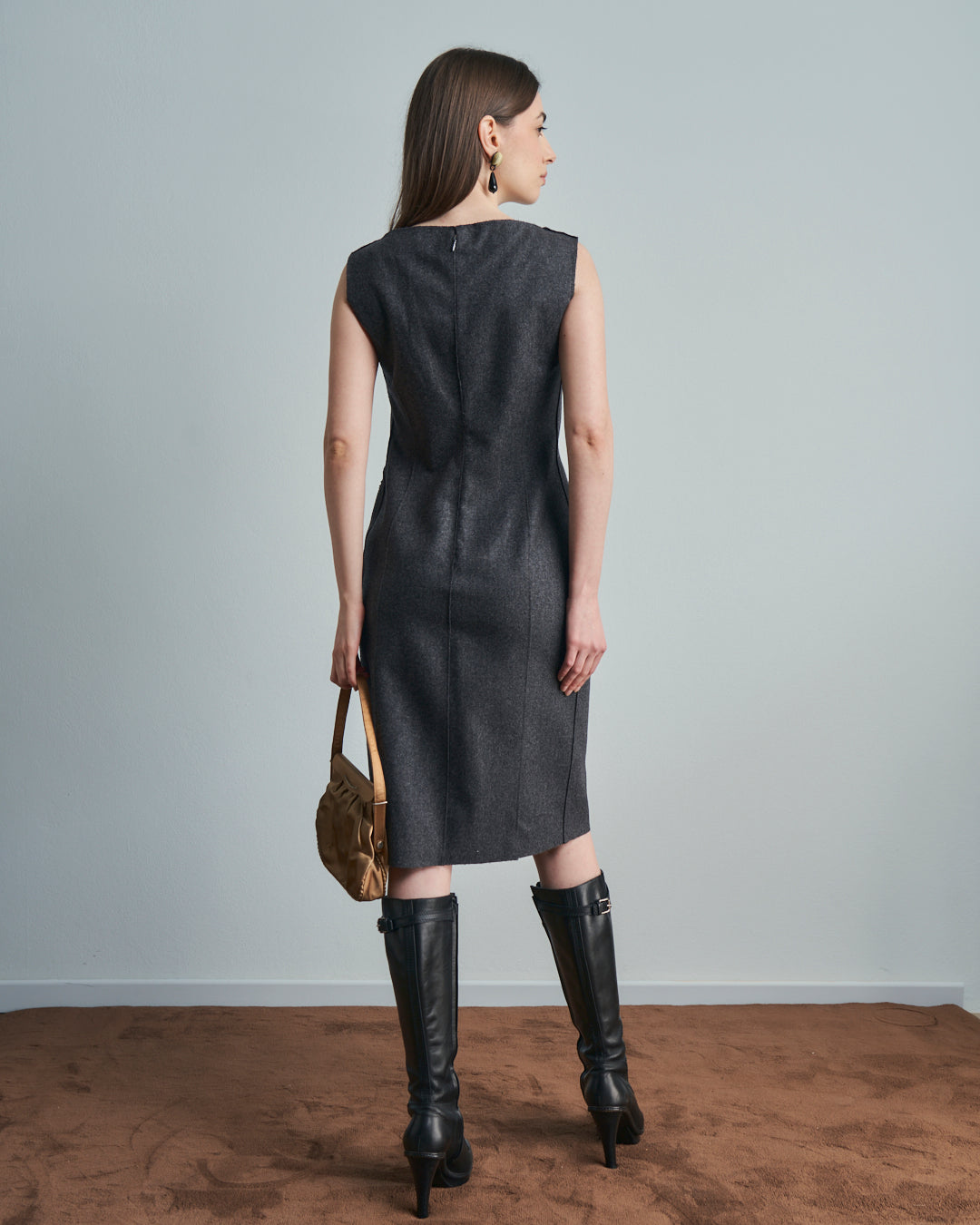 Abito Alberta Ferretti in lana grigio con perline