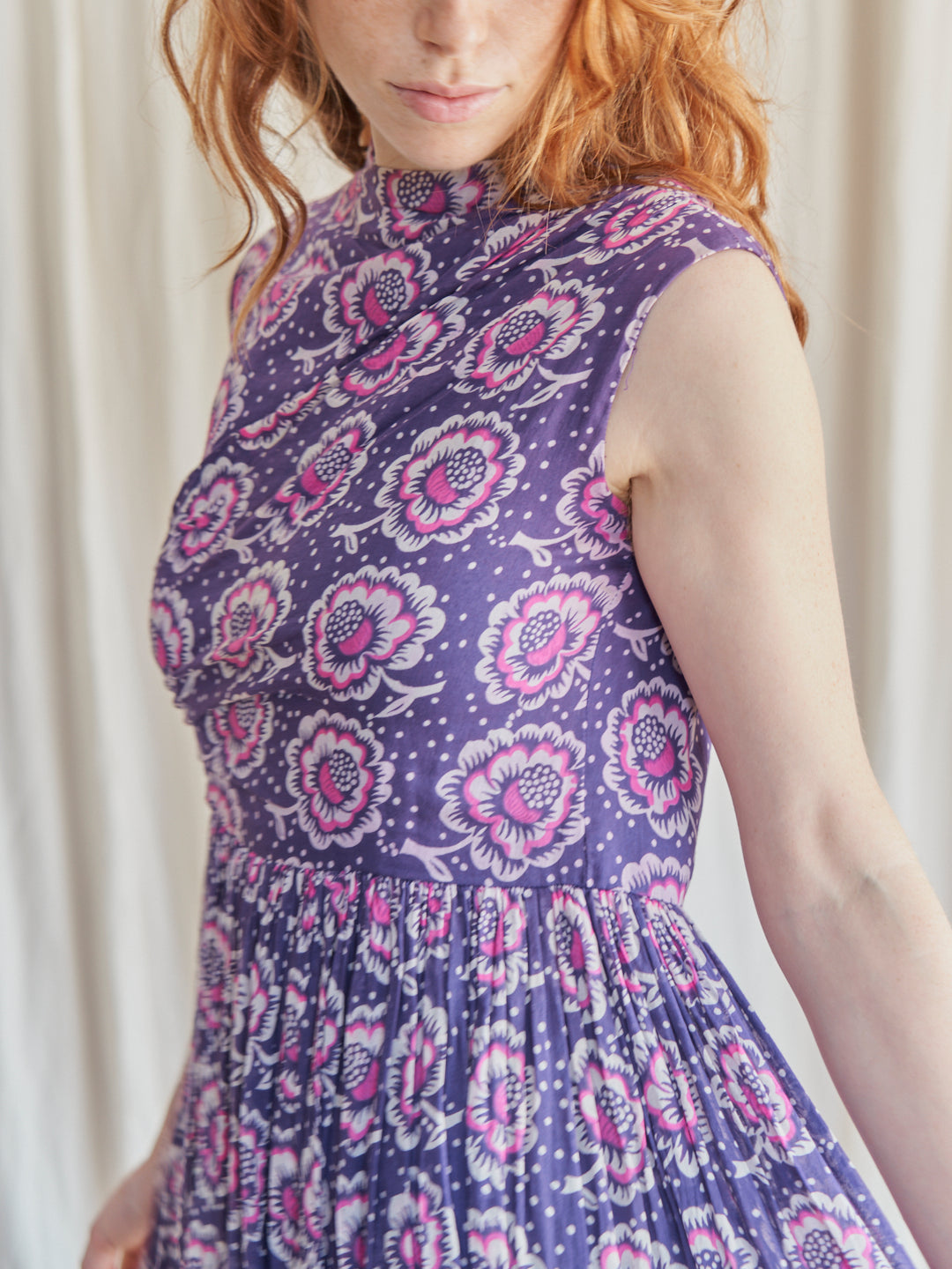 Abito anni 50 in cotone fantasia gonna ampia e lace-up dietro