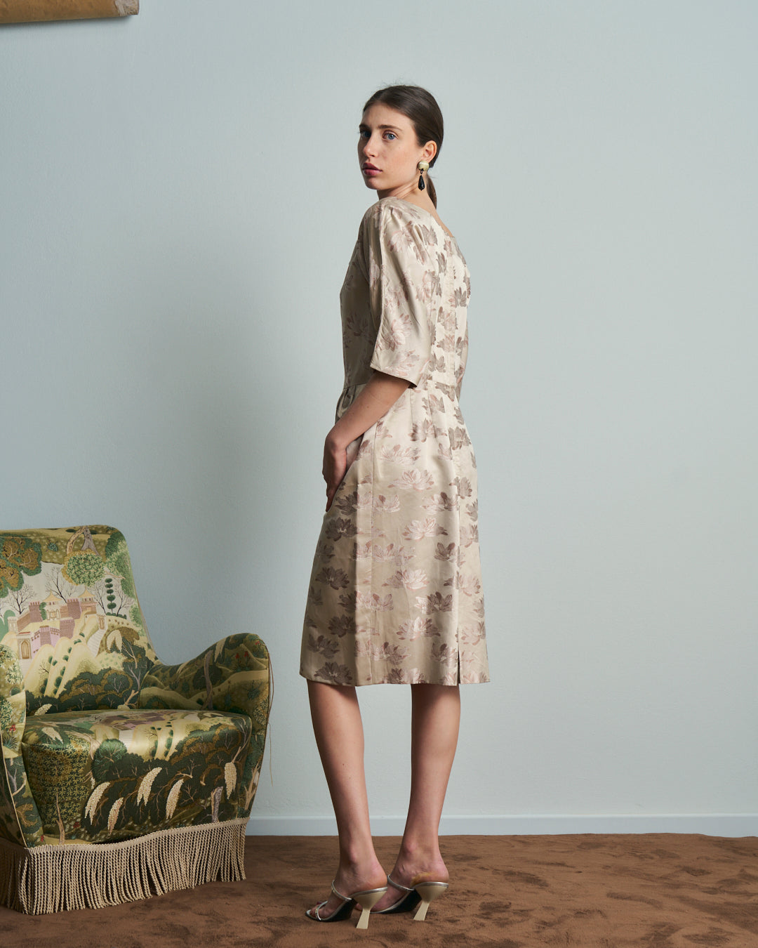 Abito anni 60 autentico in jacquard di seta.