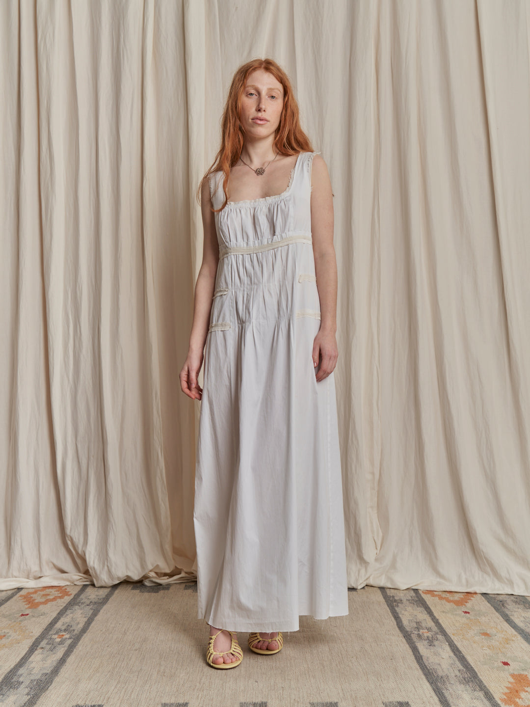 Abito Philosophy Alberta Ferretti in popeline pieghe inserti seta e bottoni sul retro