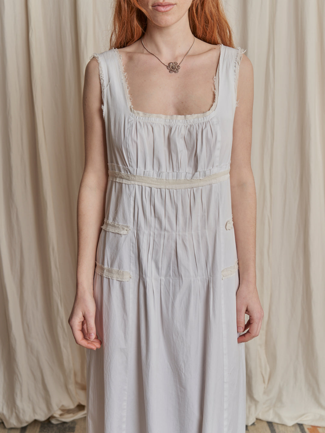 Abito Philosophy Alberta Ferretti in popeline pieghe inserti seta e bottoni sul retro
