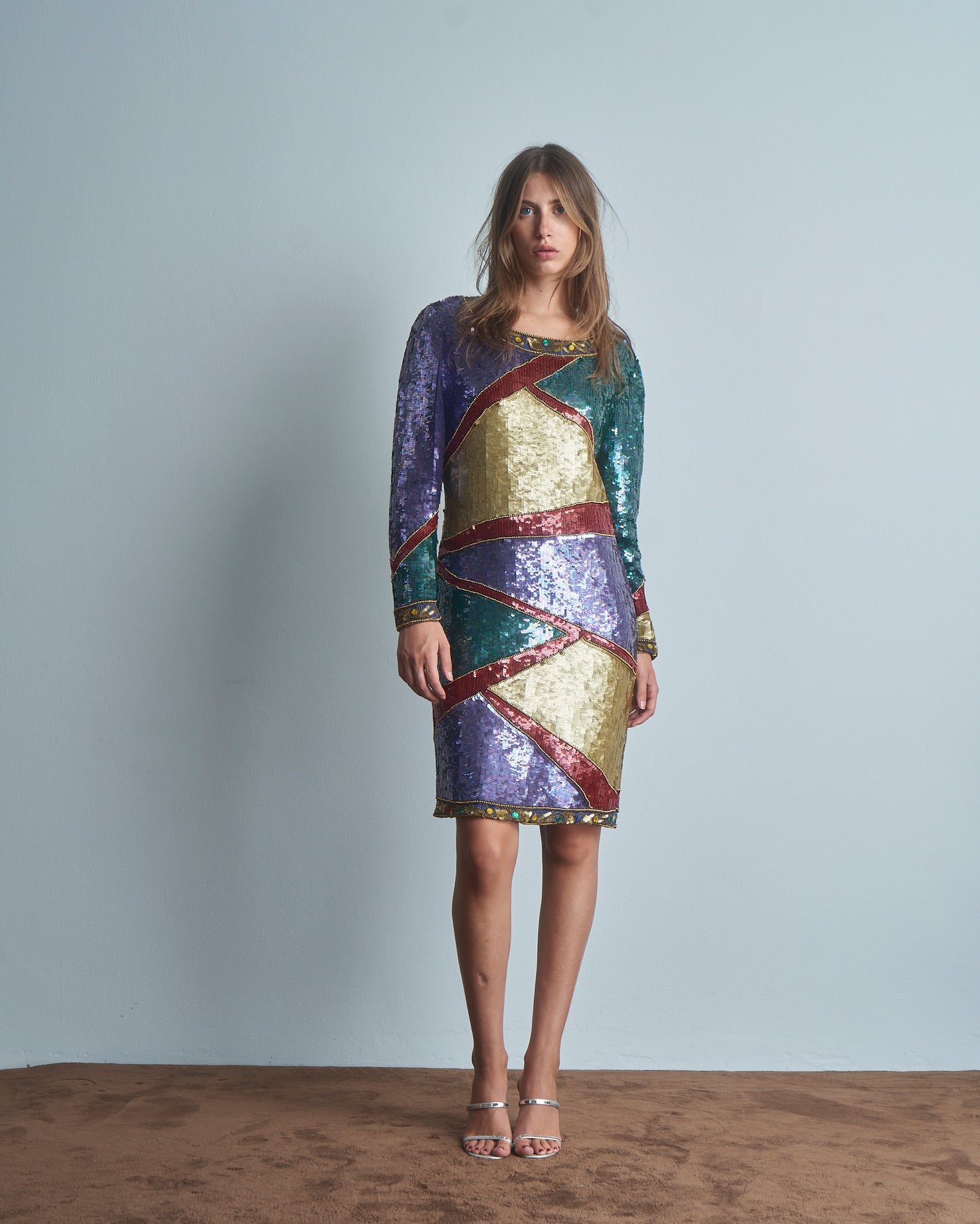 Abito in paillettes e perline fine anni 80