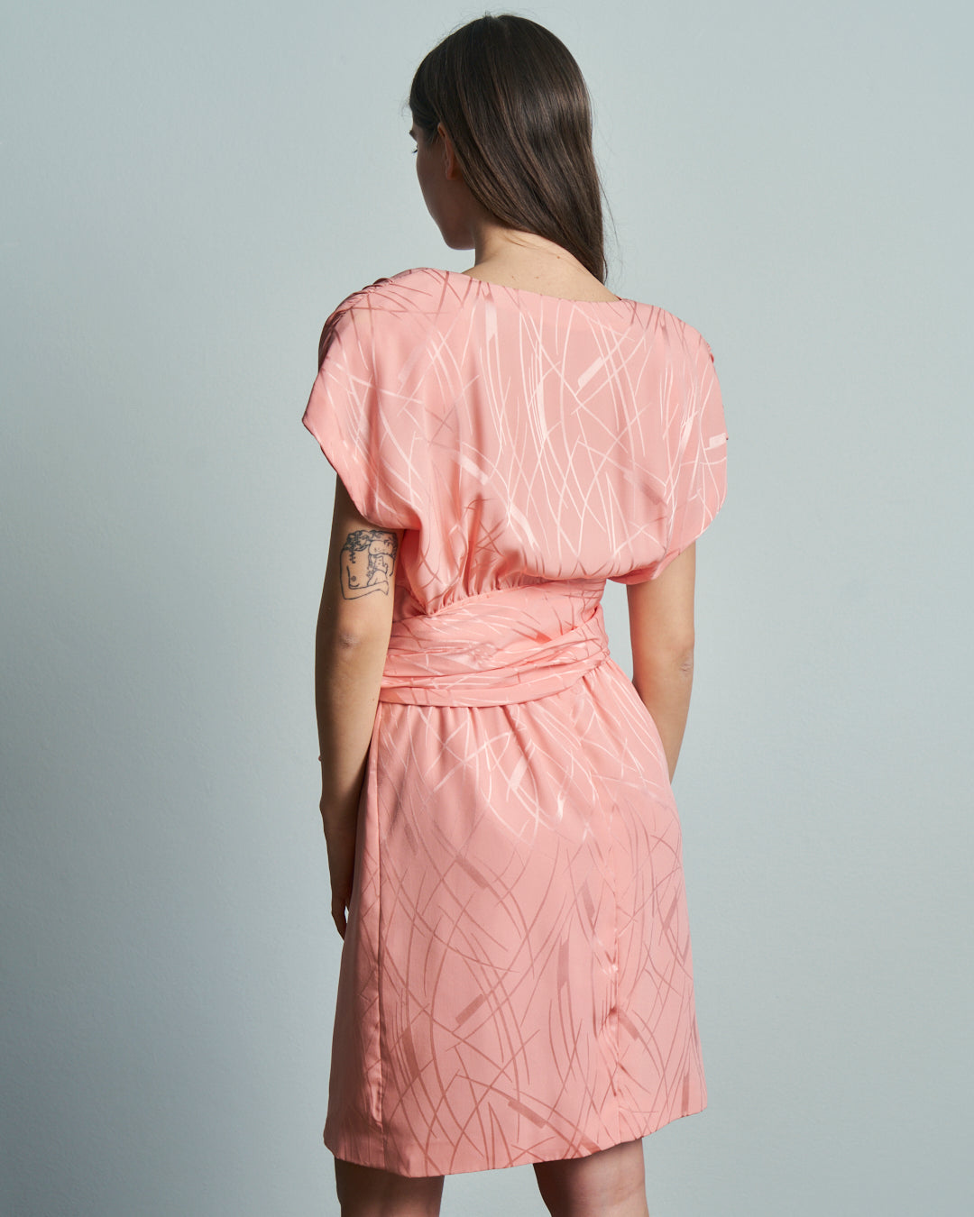Abito sartoriale anni 80 in seta jacquard rosa