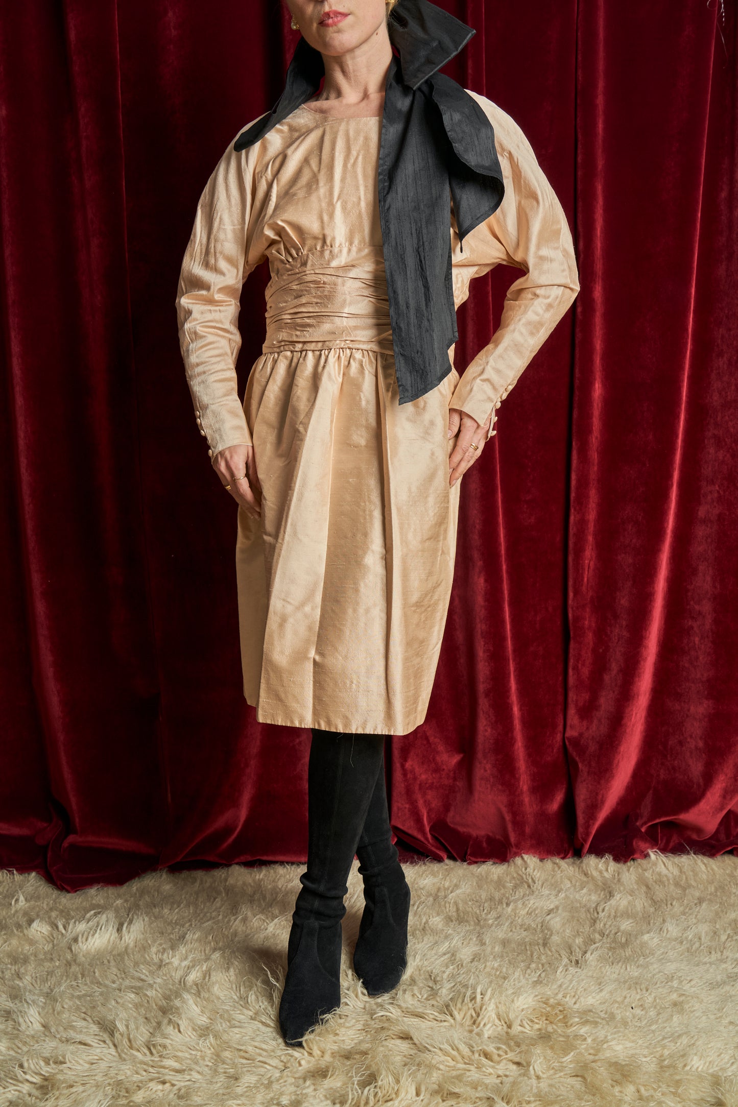 Abito anni 80 in shantung di seta avorio hand made
