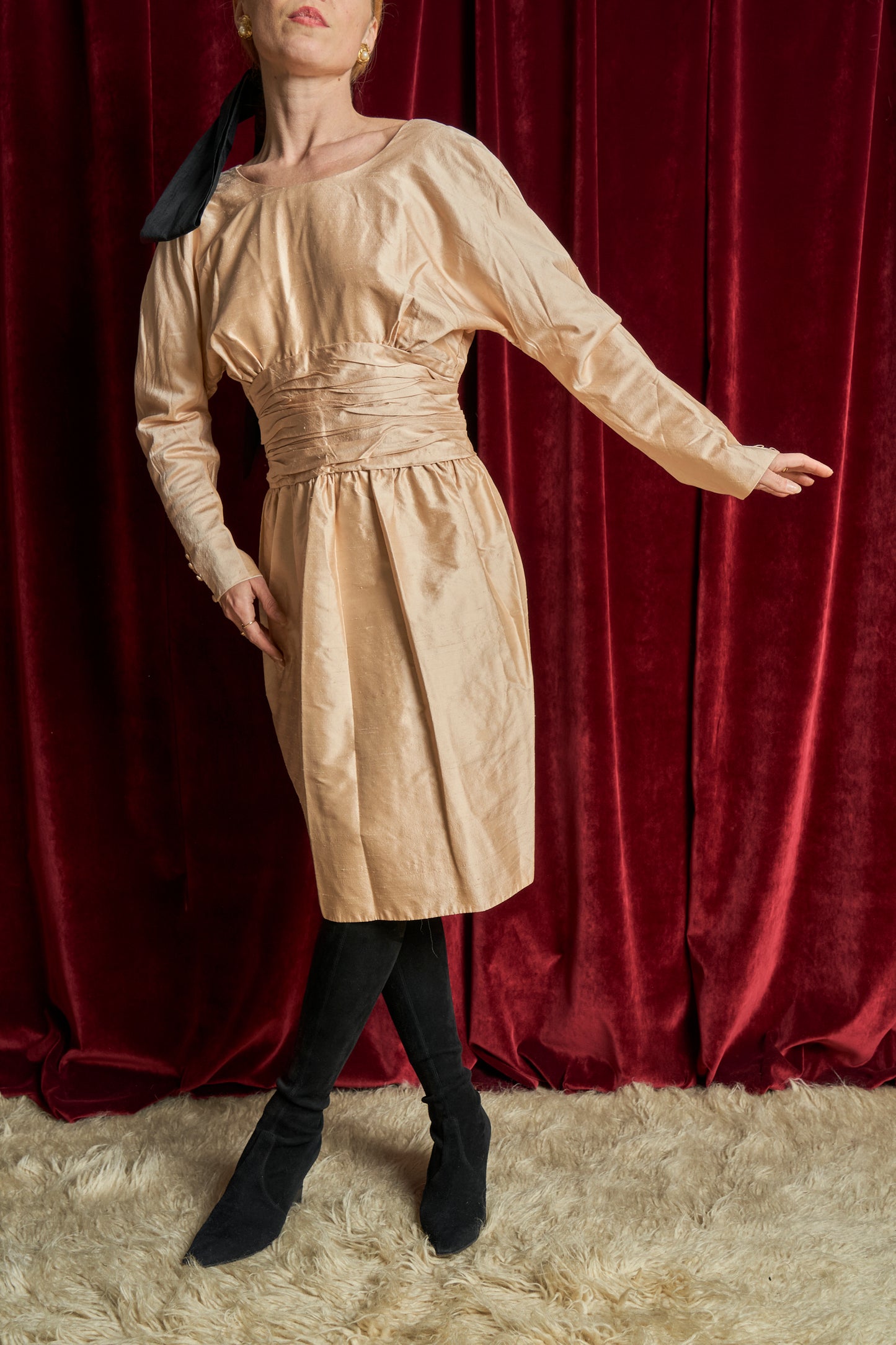 Abito anni 80 in shantung di seta avorio hand made