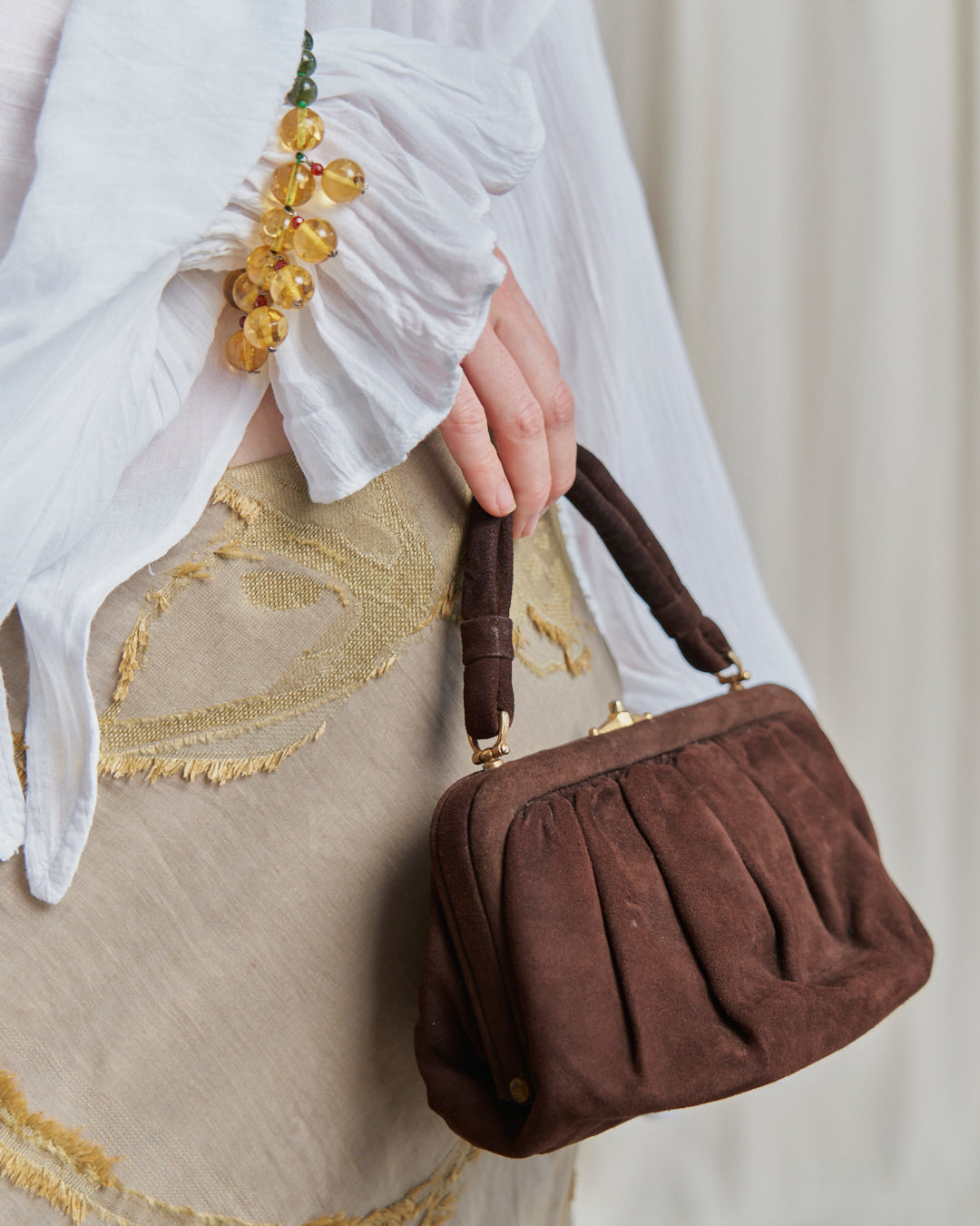 Borsa anni 60 in pelle scamosciata marrone