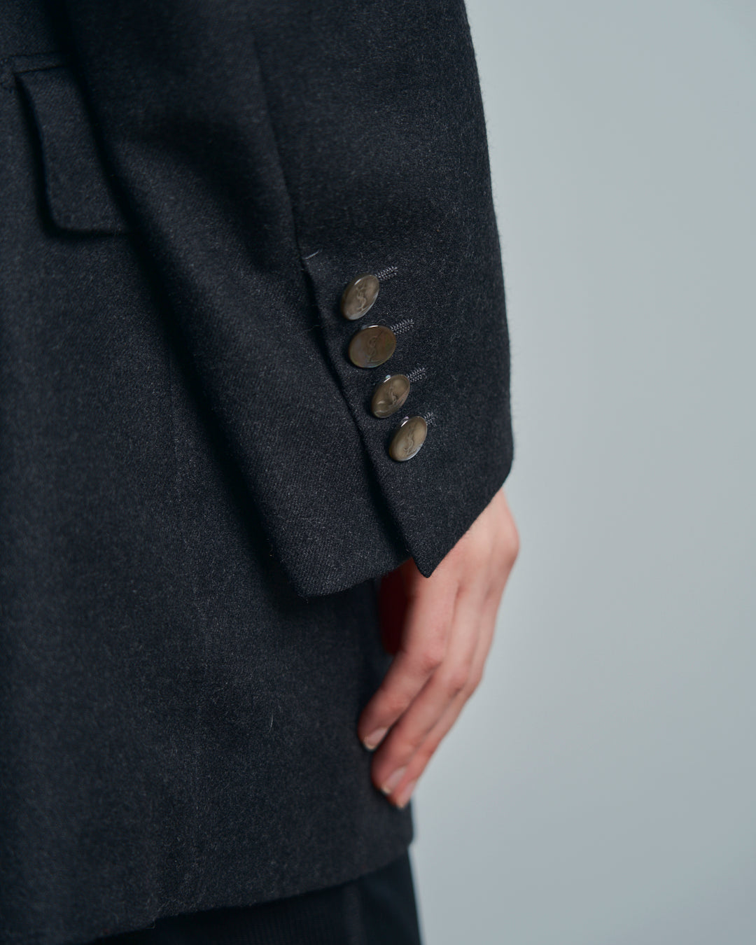 Blazer doppiopetto Yves Saint Laurent Hommes in lana grigio bottoni madreperla