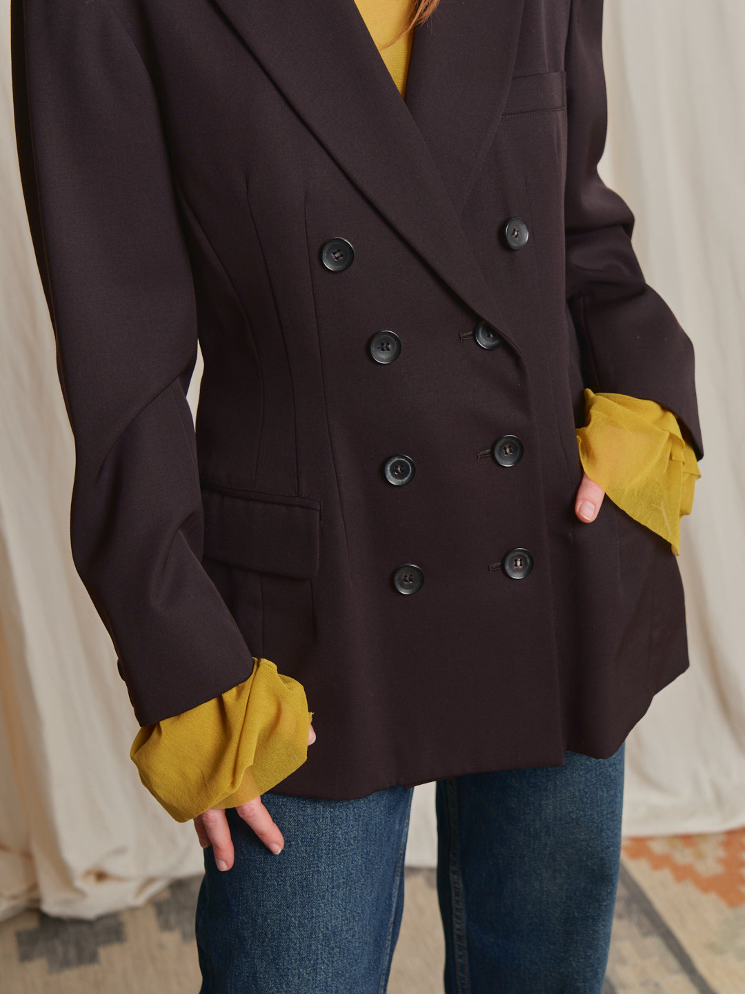 Blazer Yohji Yamamoto archivio in lana doppio petto sagomato in vita anni 90
