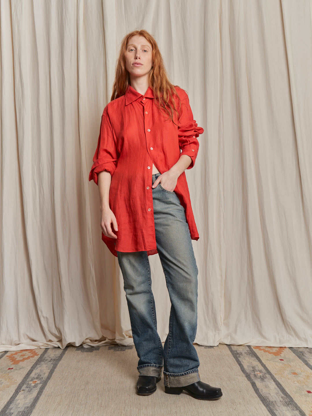 Camicia lino maxi rossa