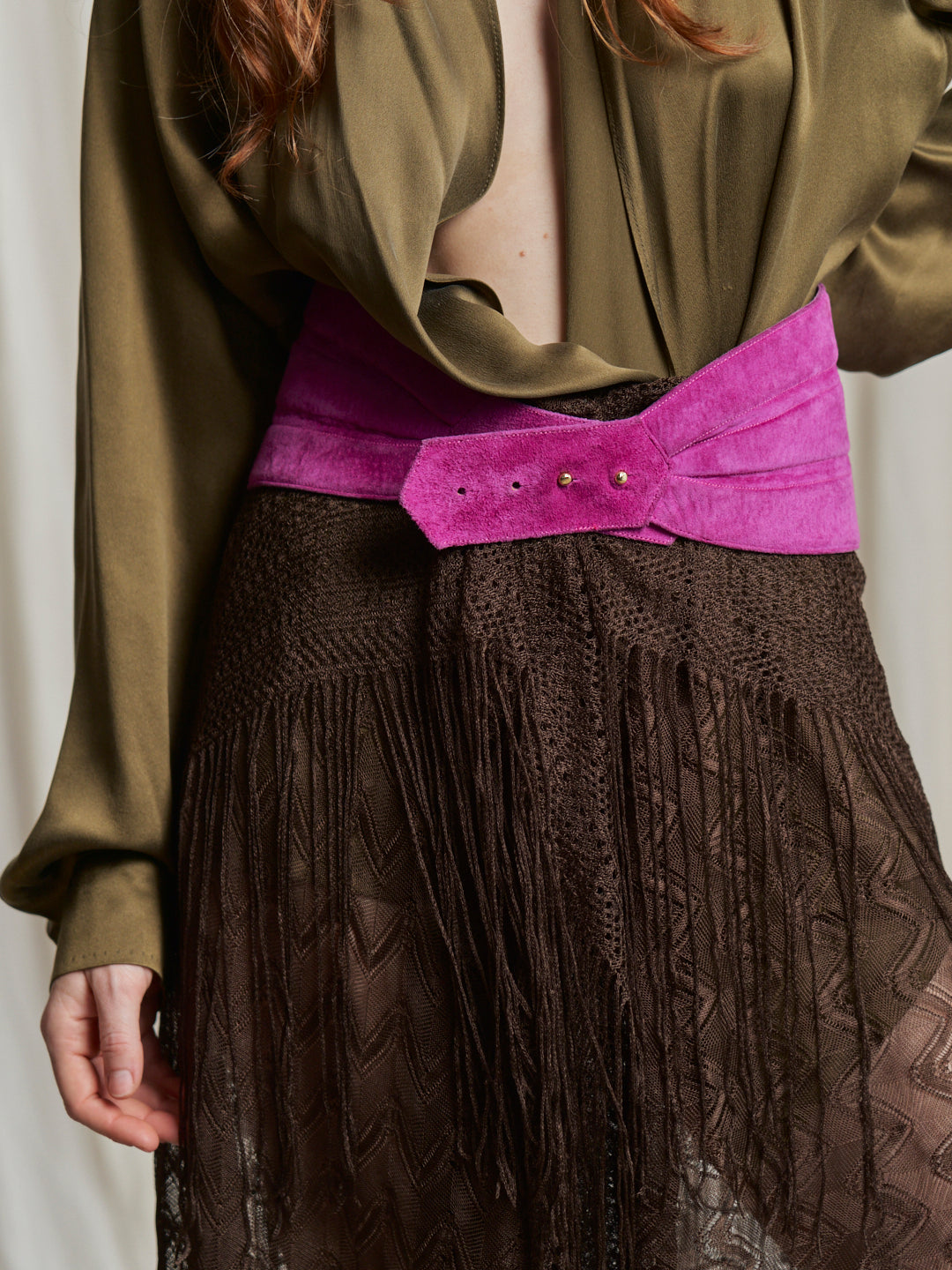 Cintura Sportmax vintage tg L in pelle scamosciata imbottita