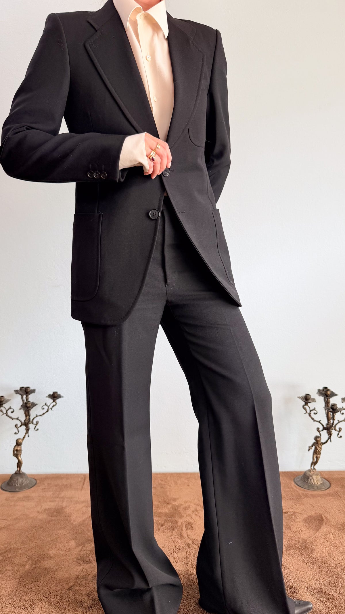 Completo tuxedo anni 70 nero in lana maschile tg xs