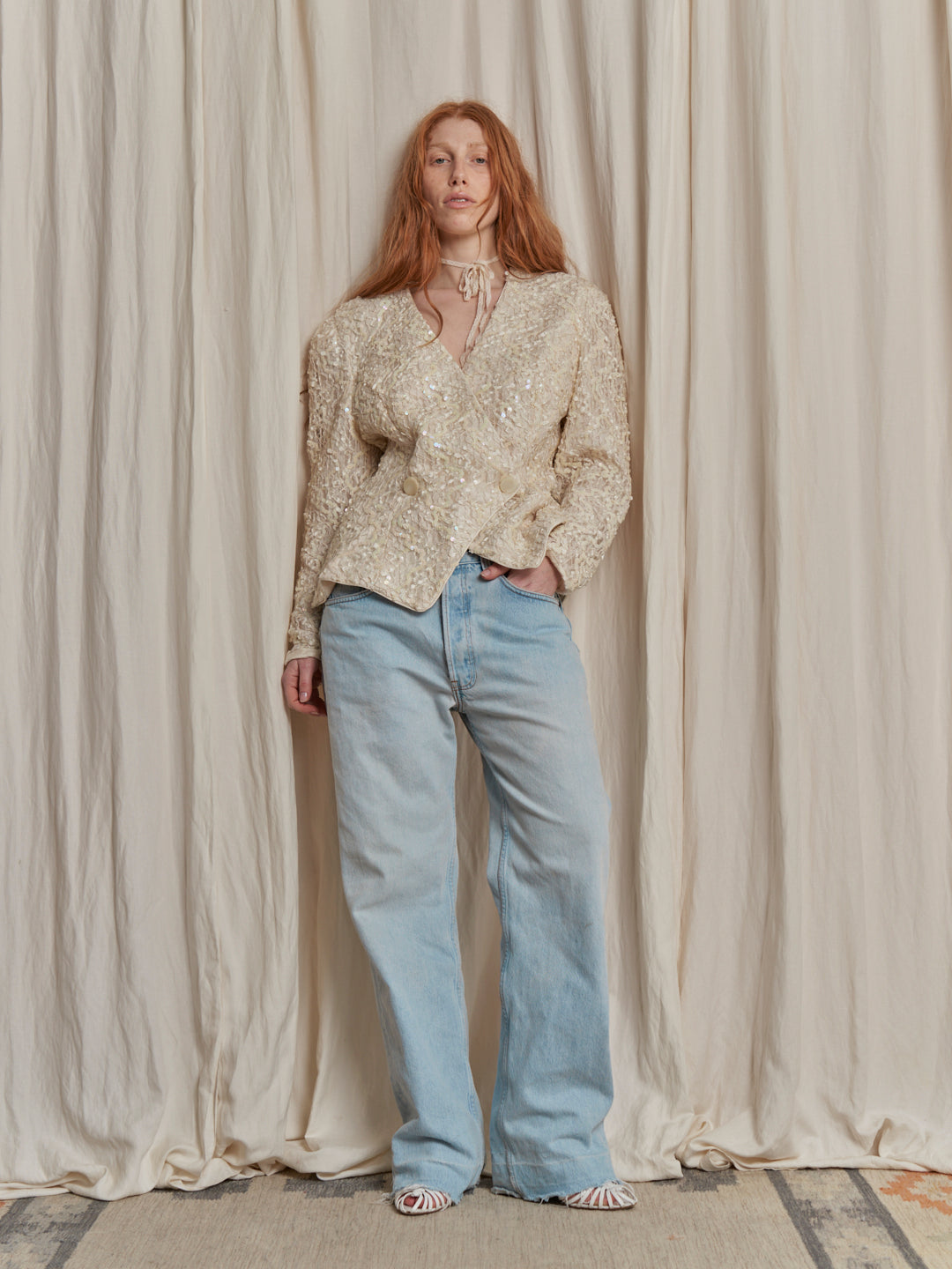 Giacca anni 80 americana in pizzo e paillettes