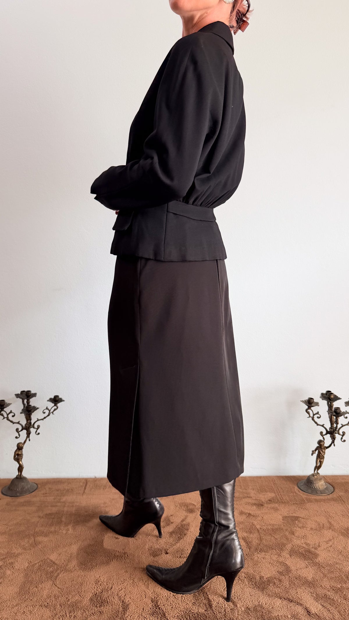 Giacca anni 50 in lana americana taglio spalle kimono e maxi bottoni