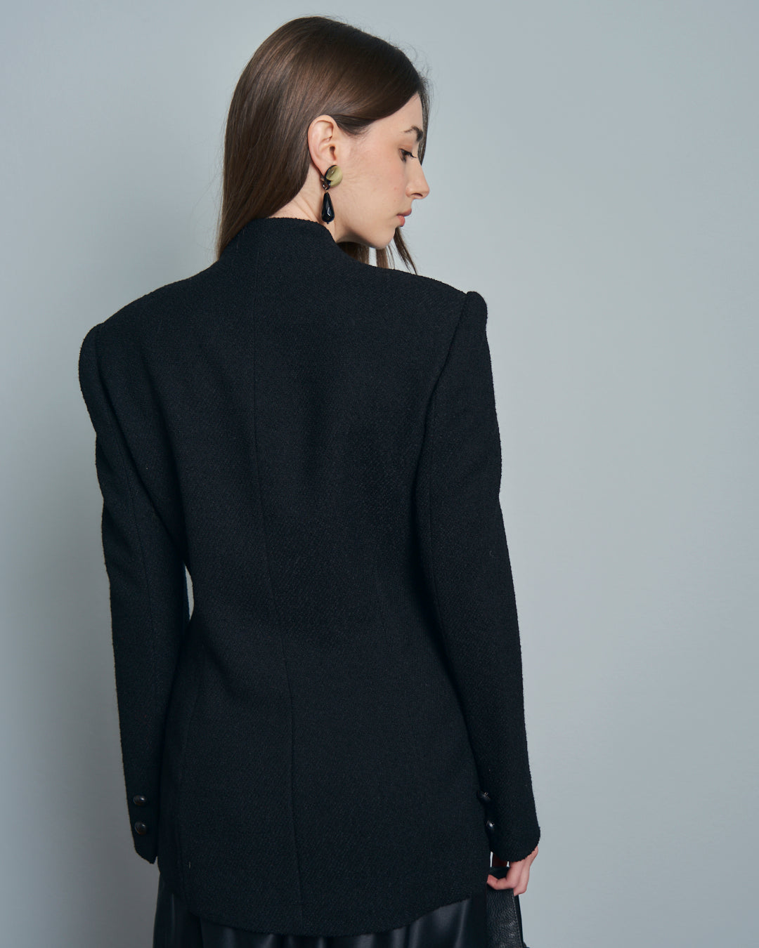 Giacca in lana e pelle made in France anni 80 modello Mugler