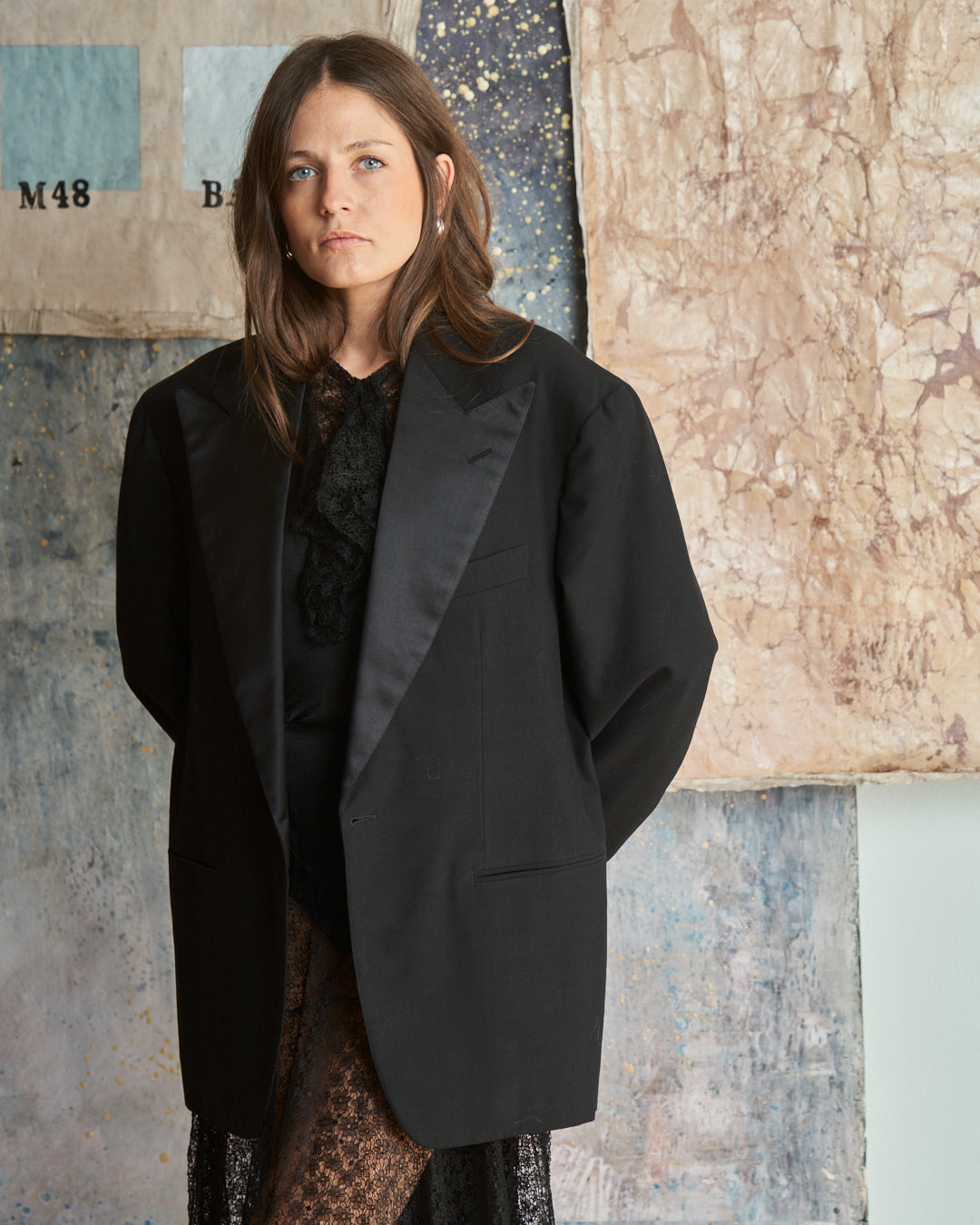 Blazer da Smoking nero in lana con collo lancia