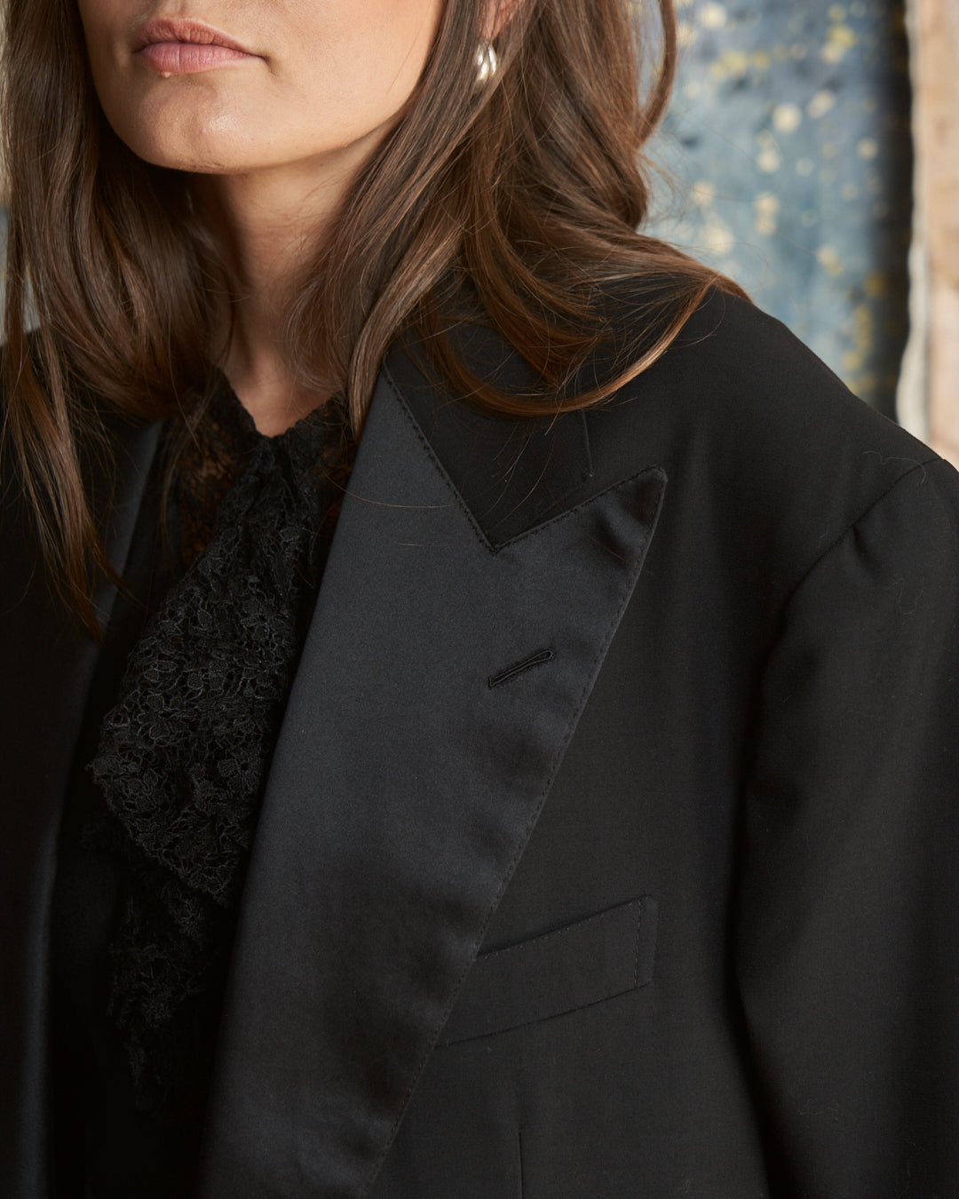 Blazer da Smoking nero in lana con collo lancia