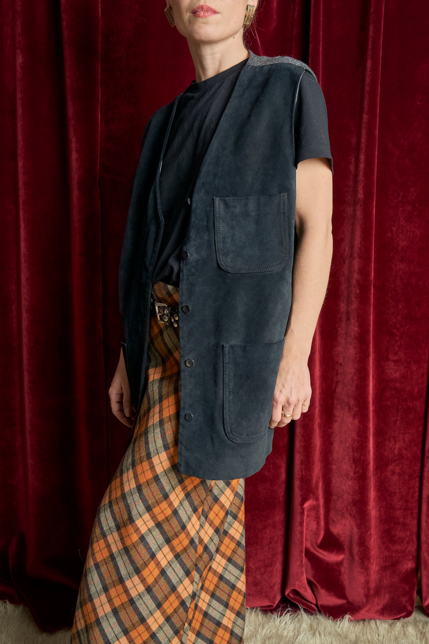 Gilet anni 80 in Pelle scamosciata e lana