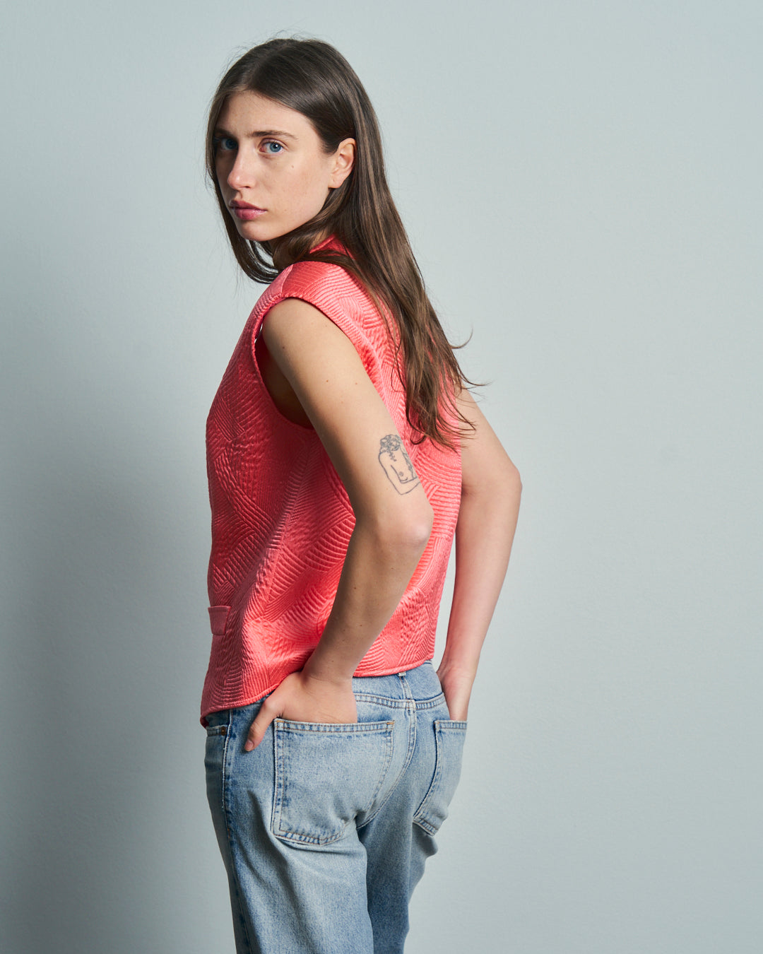 Gilet in seta jacquard rosa sartoriale