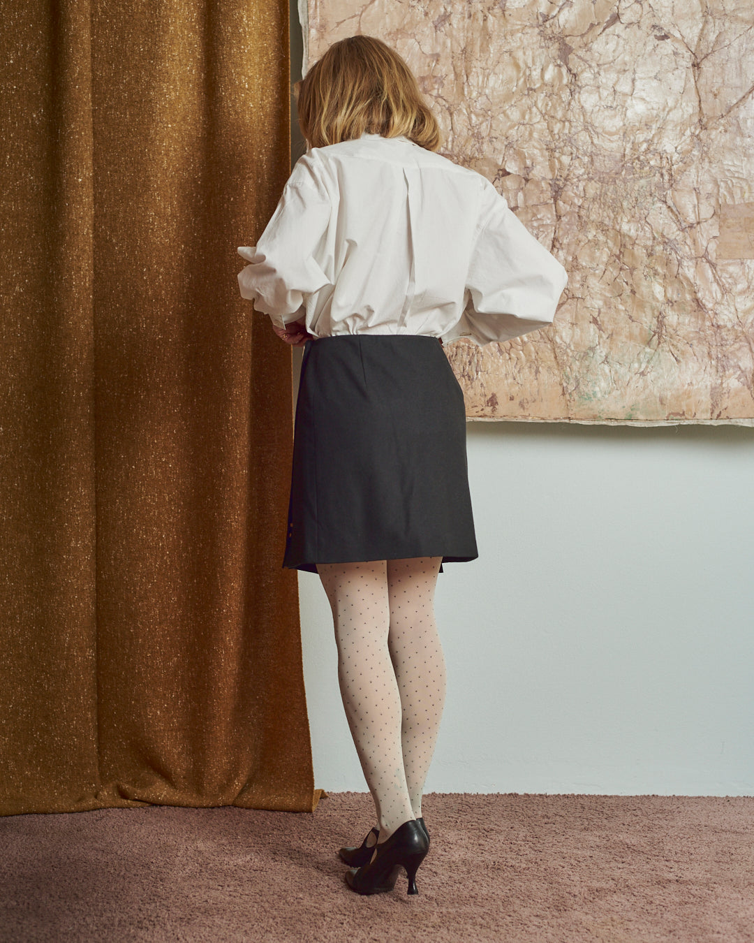 Gonna in lana a portafogli Antonio Berardi fw1999\2000 con pannello a "ritagli"