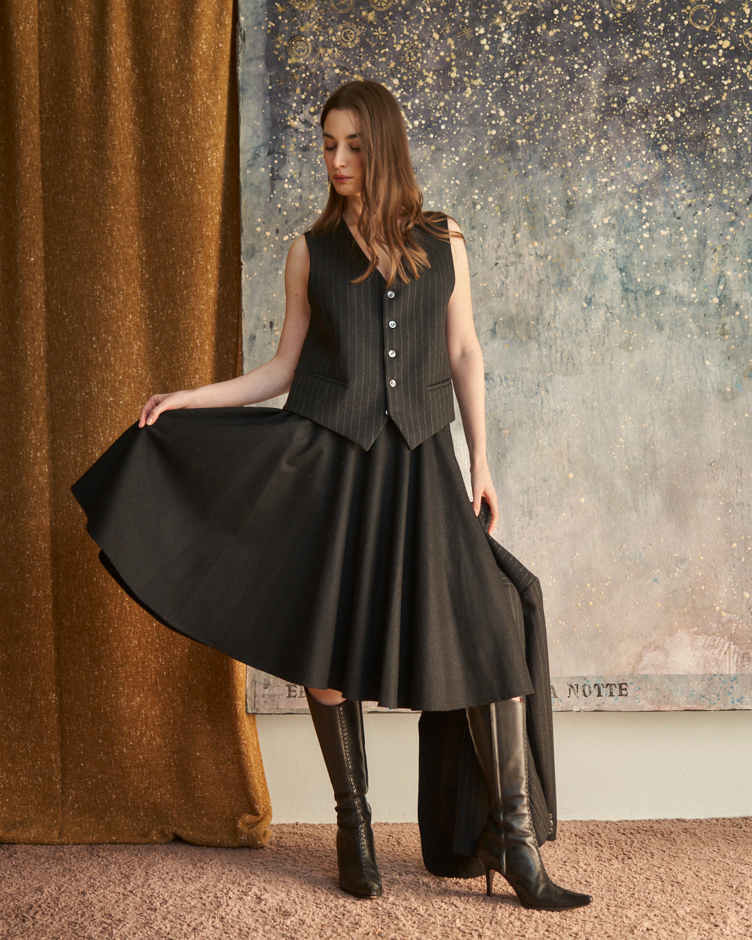 Gonna a Ruota in lana nera