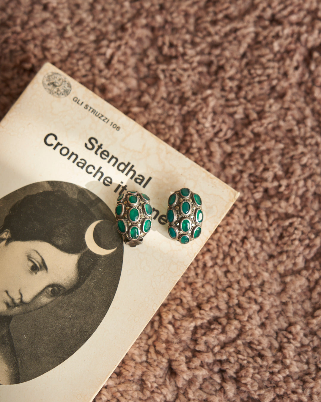 Orecchini in argento antichi con radici di smeraldo e marcassite