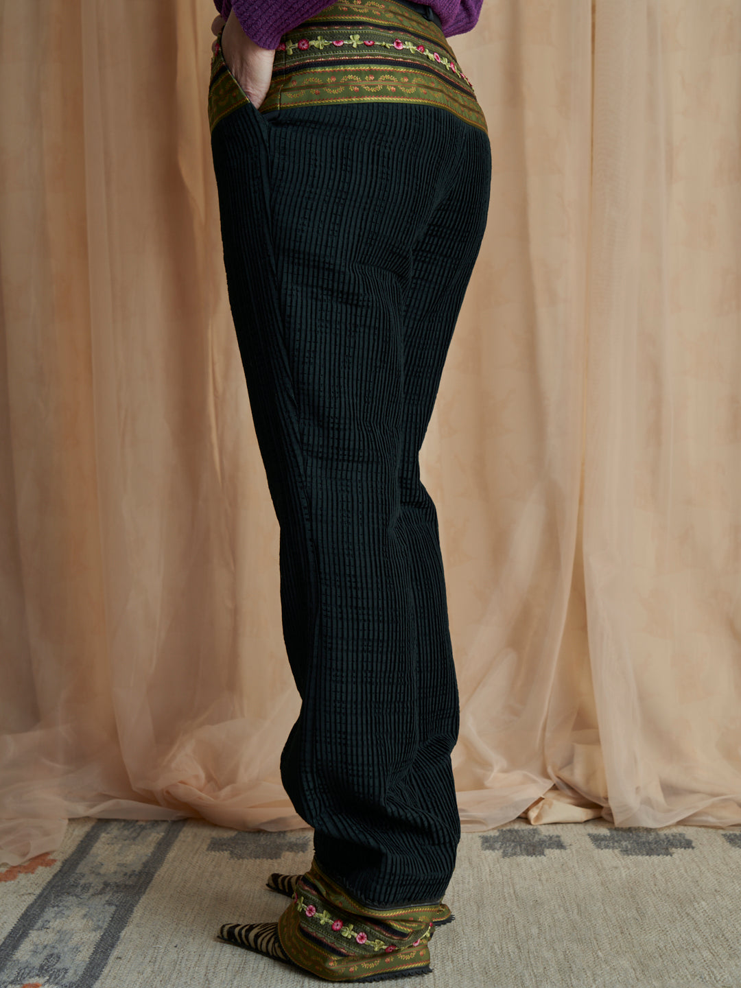Pantaloni Antonio Berardi Plissettati con passamanerie e inserti pelle