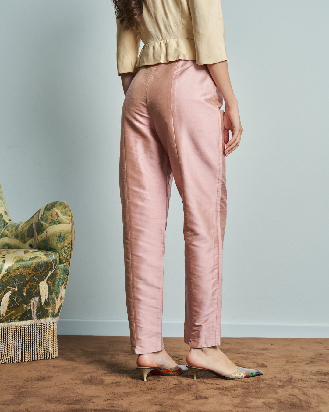 Pantaloni in seta shantung rosa anni 90