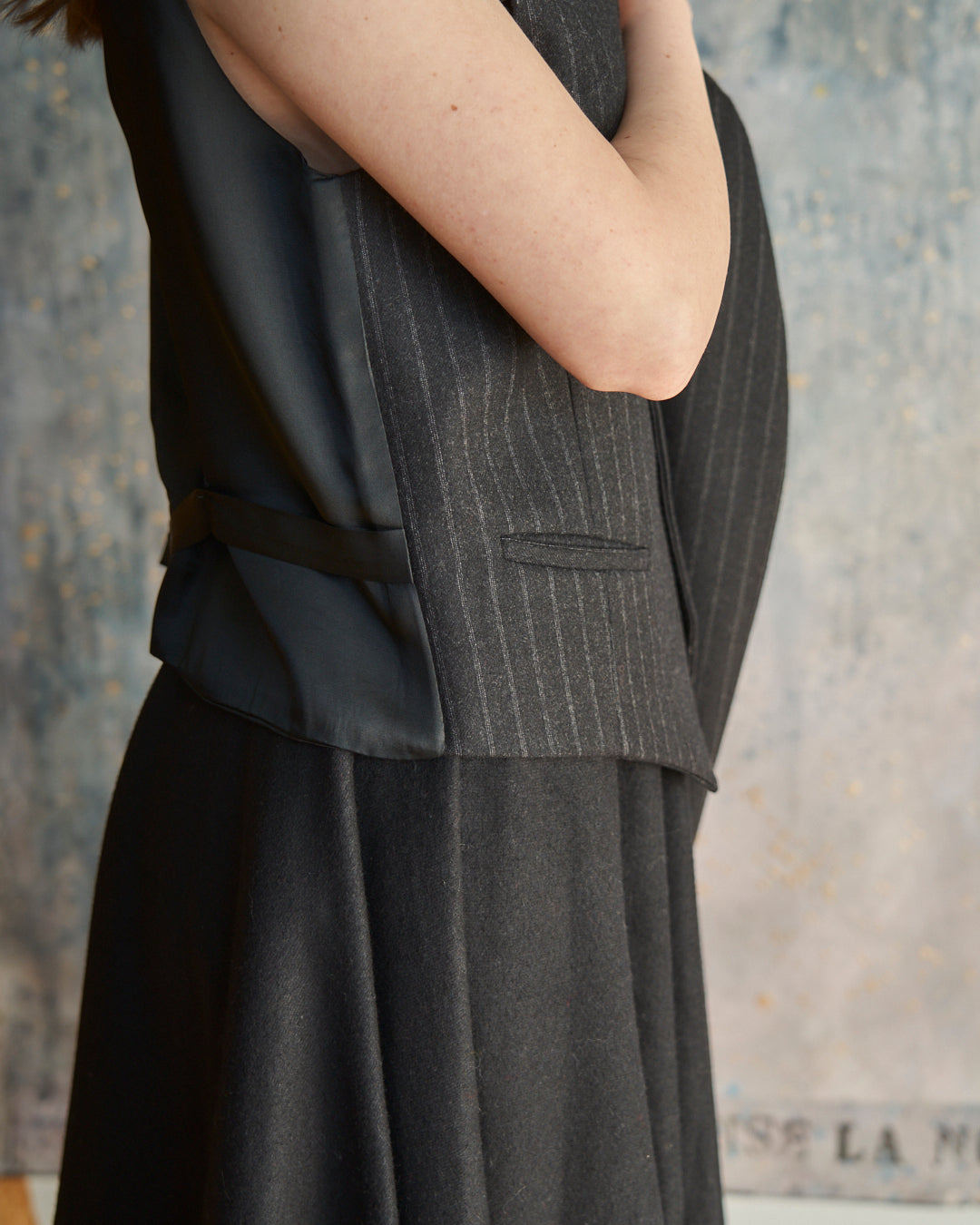 Completo set Blazer e Gilet gessato grigio antracite