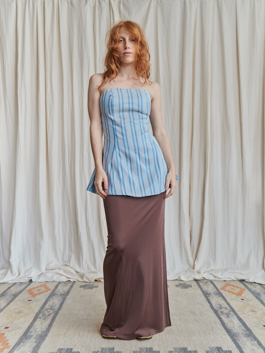 Top in seta sartoriale senza spalline realizzato da Montanaro Vintage