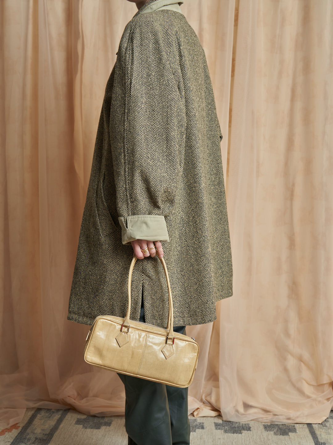 Trench double face in cotone e lana spigata