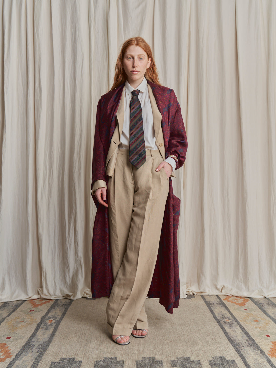 Vestaglia da uomo in seta twill pura, con cinta motivi cachemere