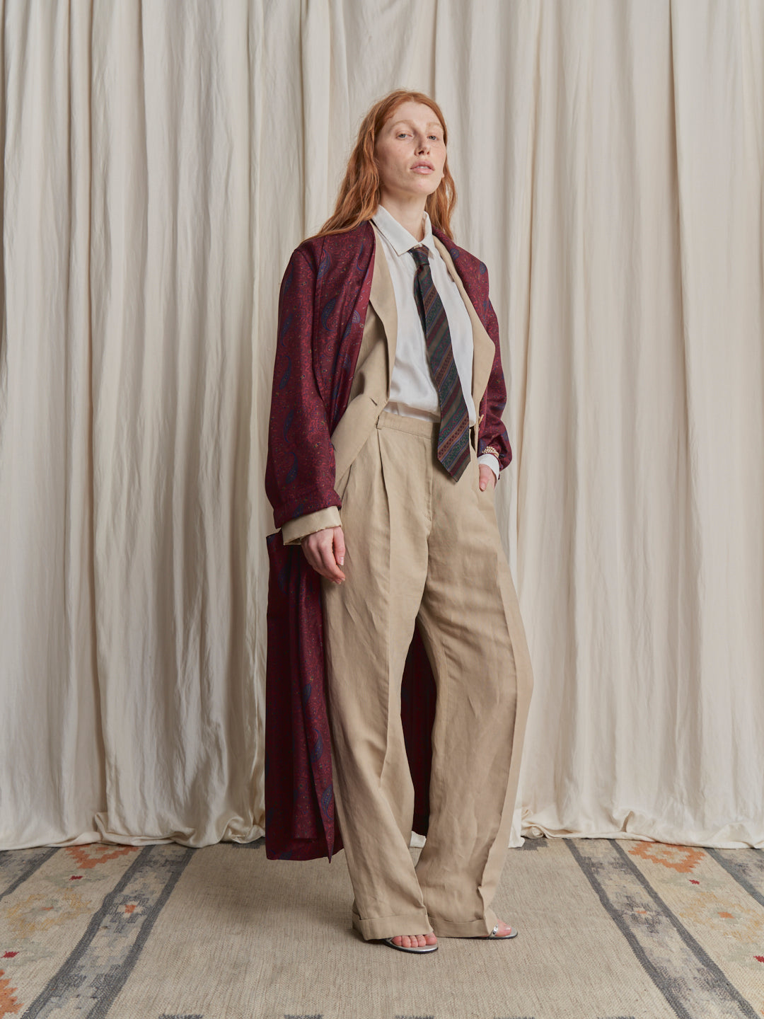 Vestaglia da uomo in seta twill pura, con cinta motivi cachemere