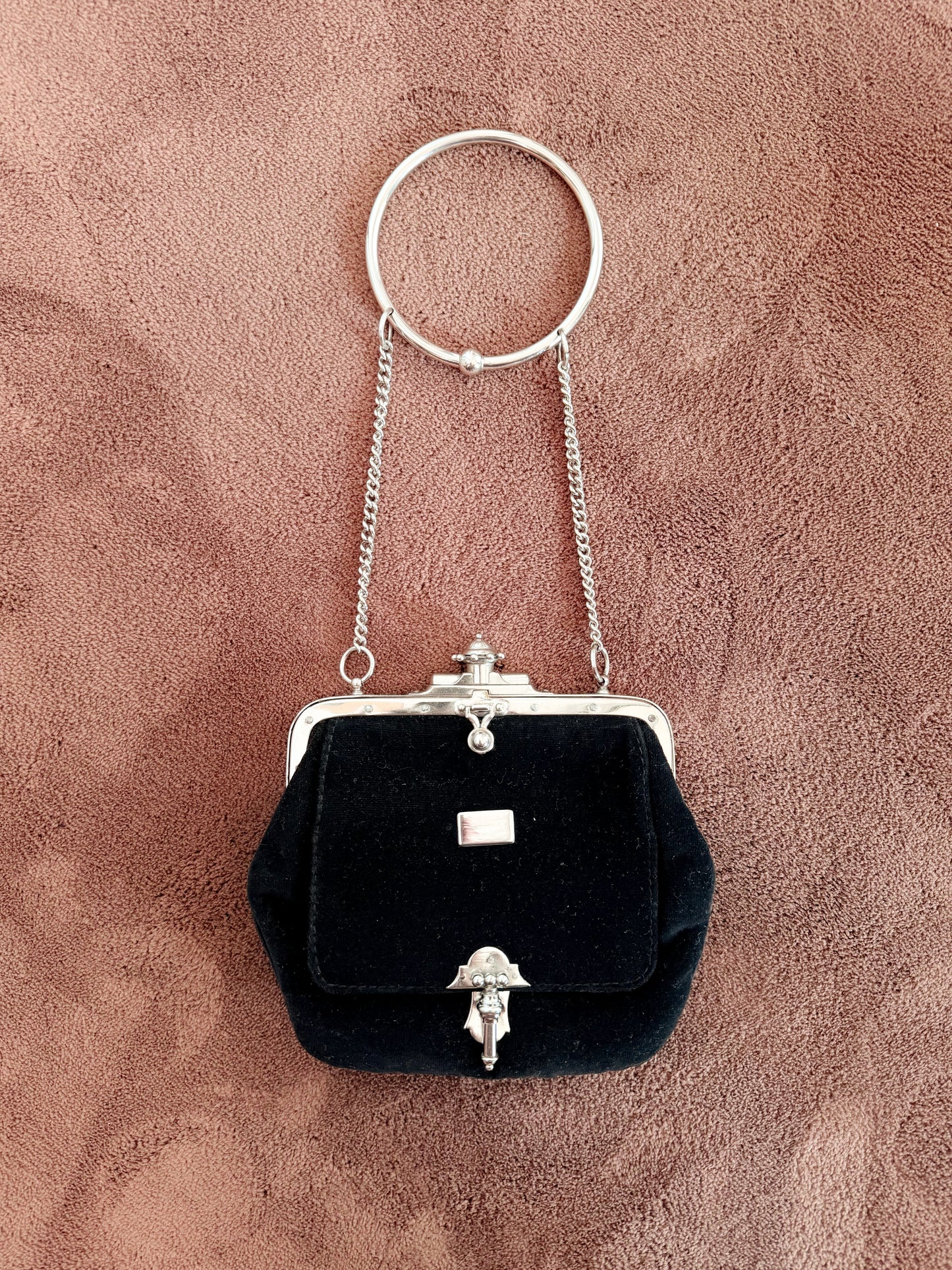 Borsa da polso anni 70 in metallo e velluto