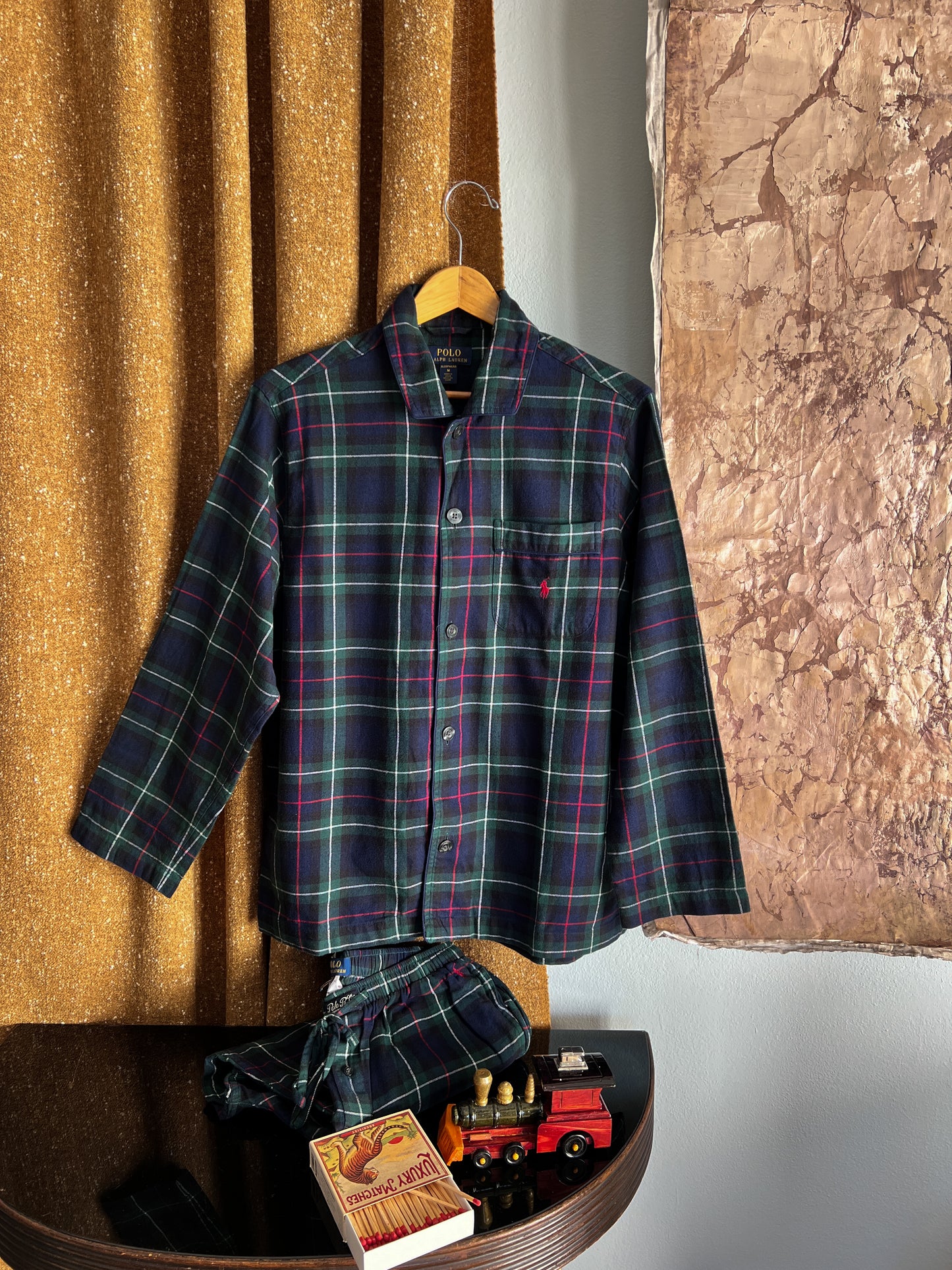 Pigiama Ralph Lauren scozzese blu navy e verde