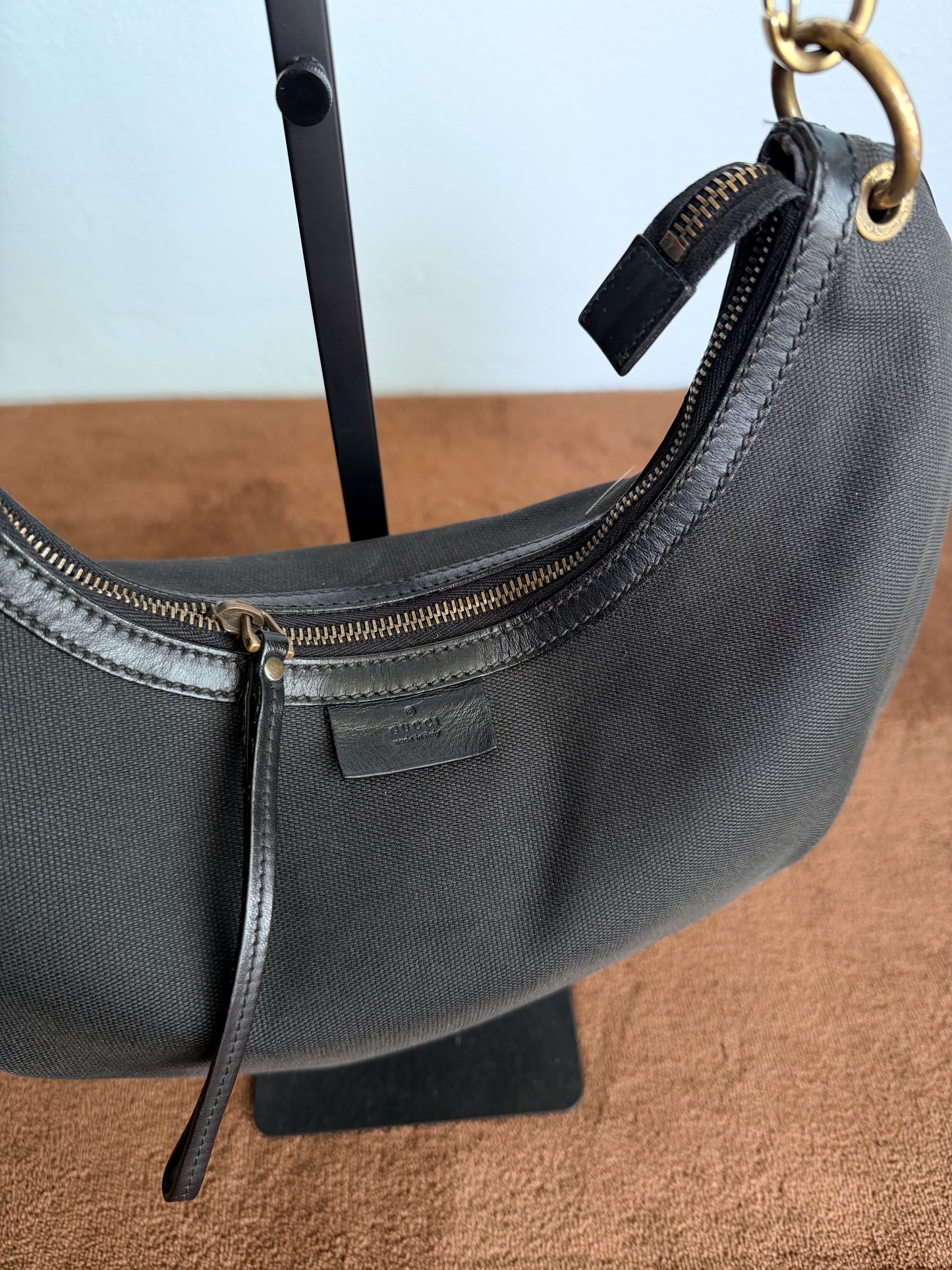Borsa hobo bag Gucci in tela e pelle con tracolla gros grain