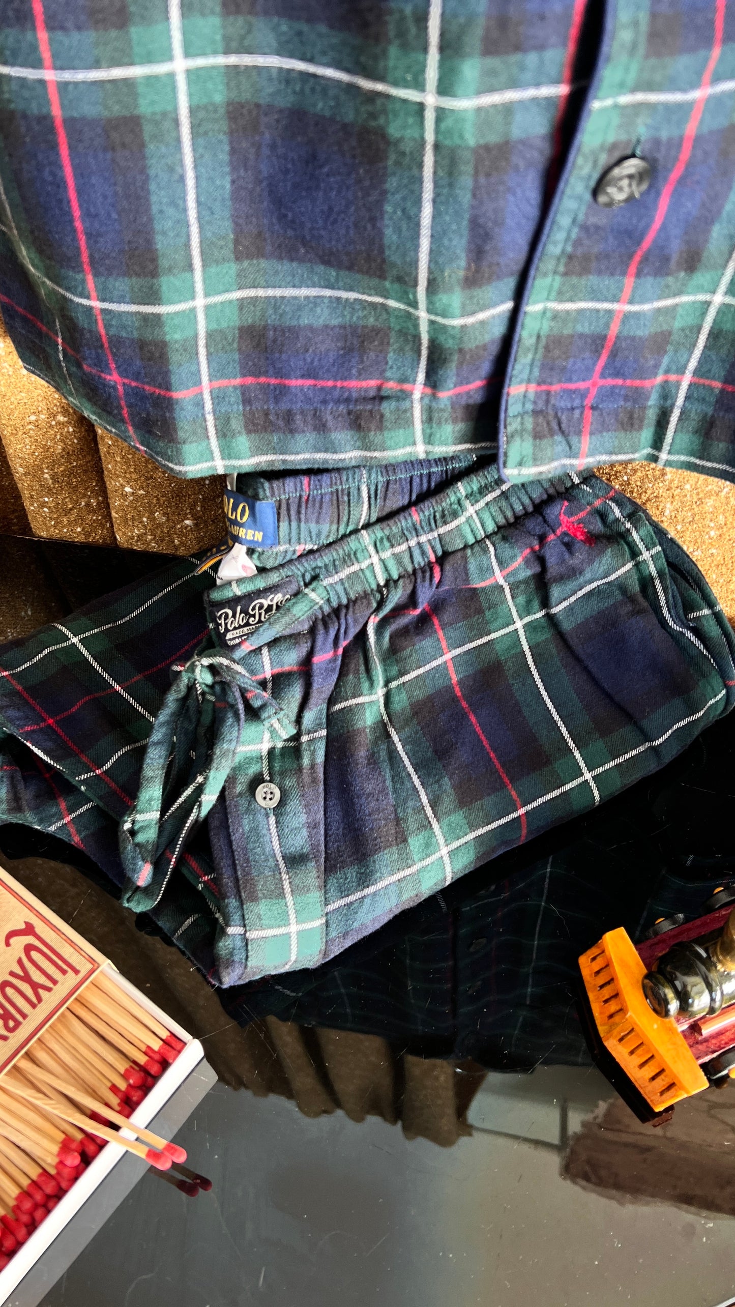 Pigiama Ralph Lauren scozzese blu navy e verde