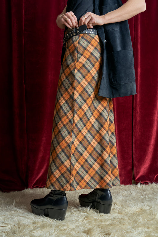 Gonna in lana vergine tartan godet