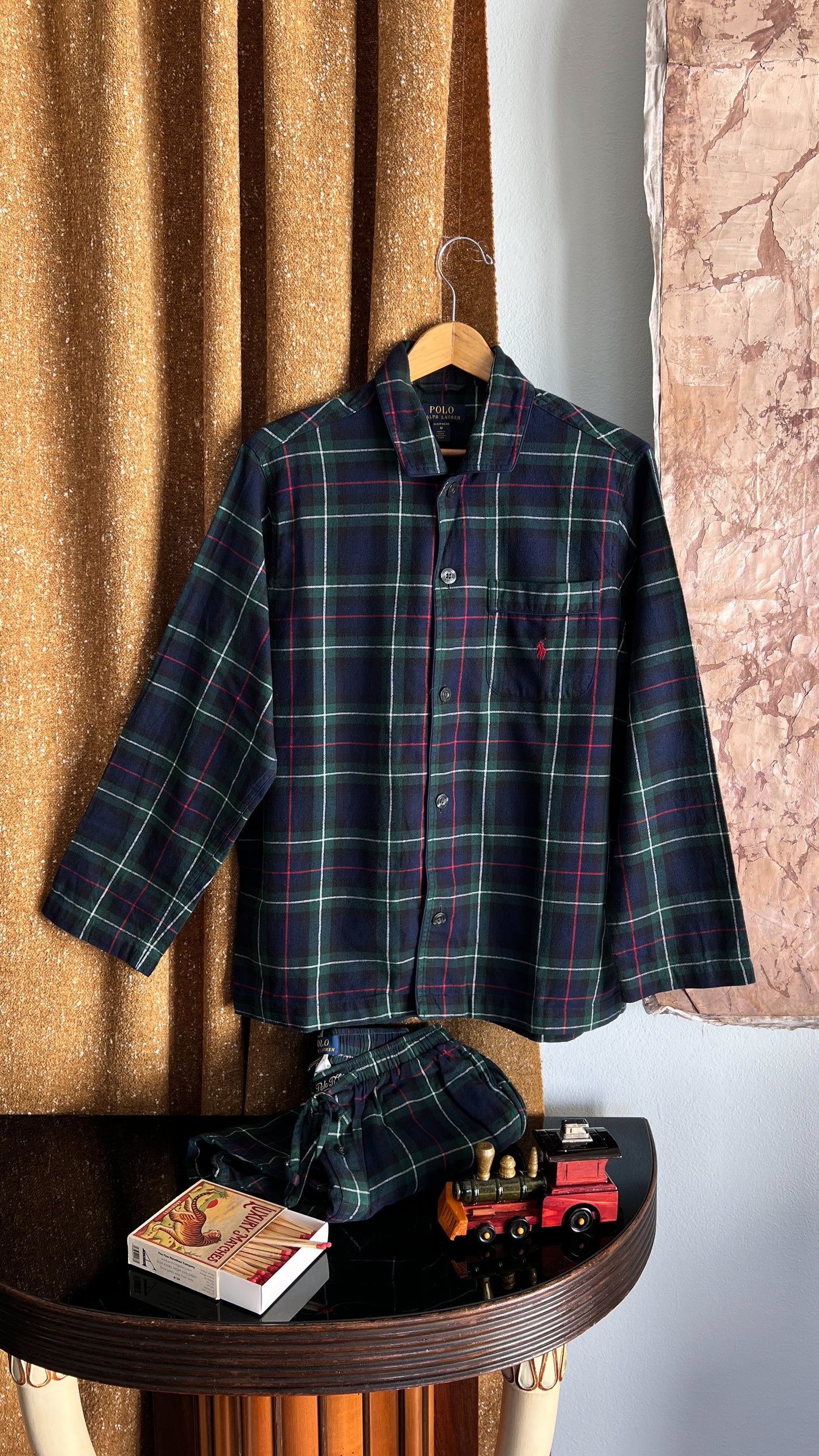 Pigiama Ralph Lauren scozzese blu navy e verde