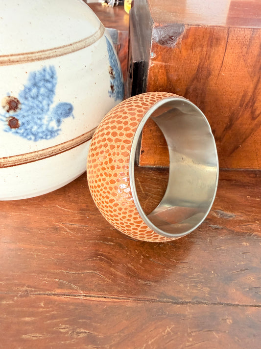 Bracciale Bangle in pelle effetto serpente e metallo anni 80
