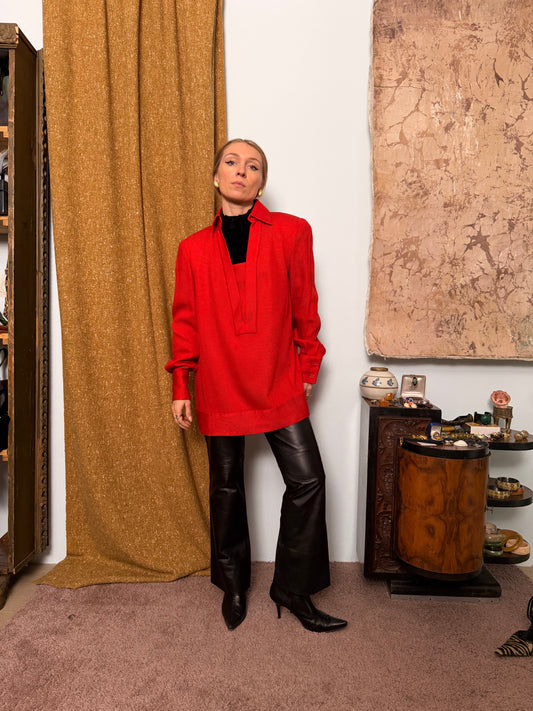 Blusa sartoriale con scollo a V e colletto anni 70