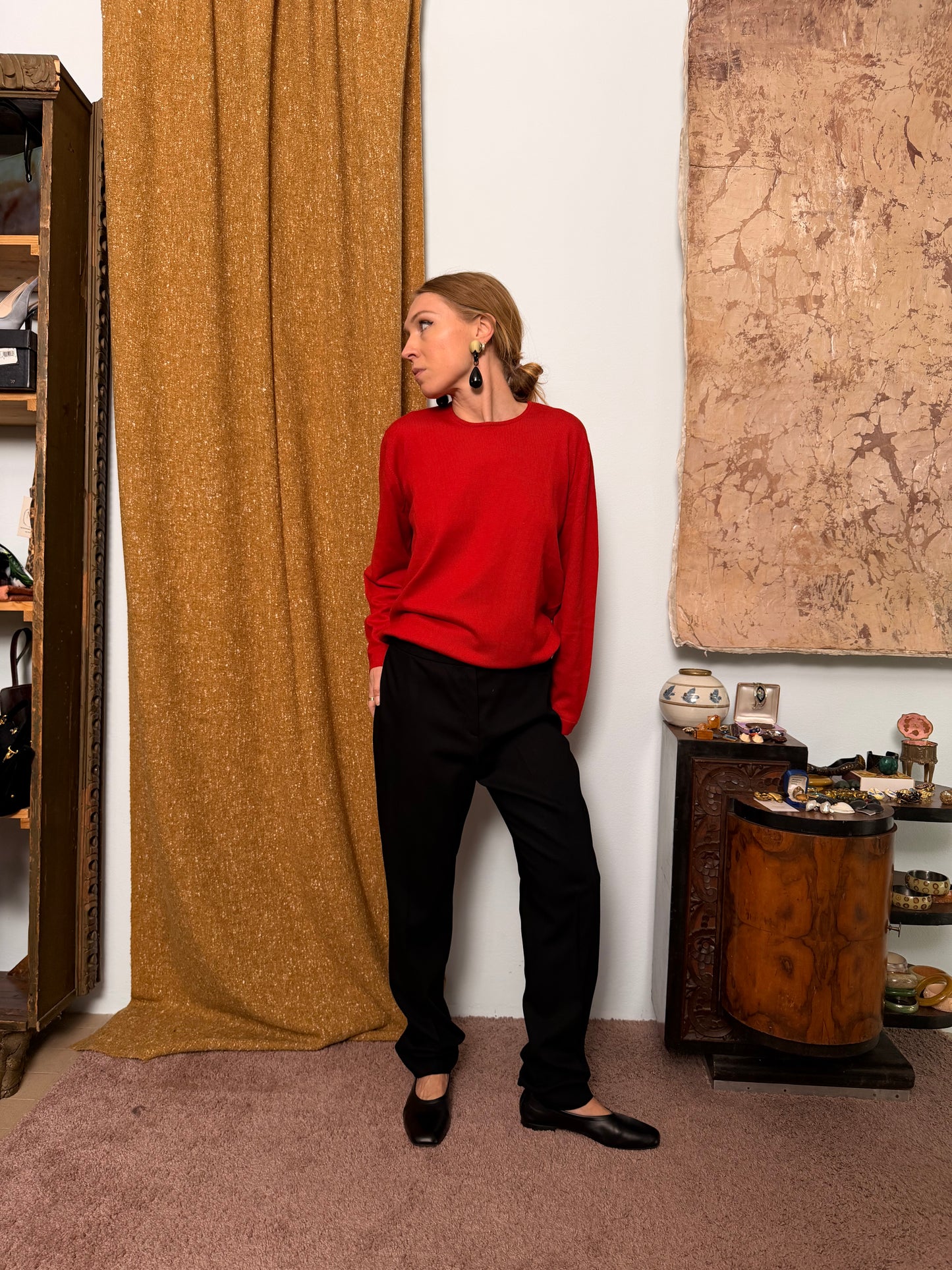 Maglia basic girocollo in lana rossa