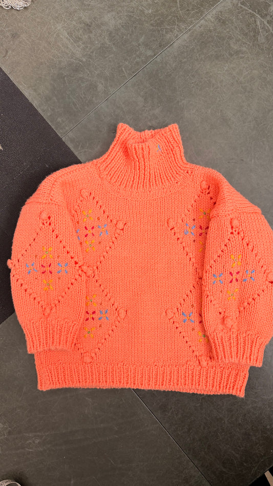 Maglia lupetto bimba in lana fatta a mano