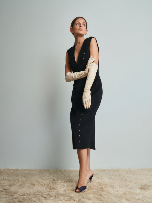 Abito Antonio Berardi fw1998\99 in lana e cachemere ricamato a tubino con spacco