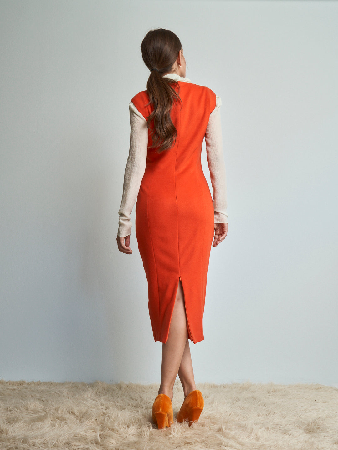 Abito Antonio Berardi fw1998\99 in lana e cachemere ricamato a tubino con spacco